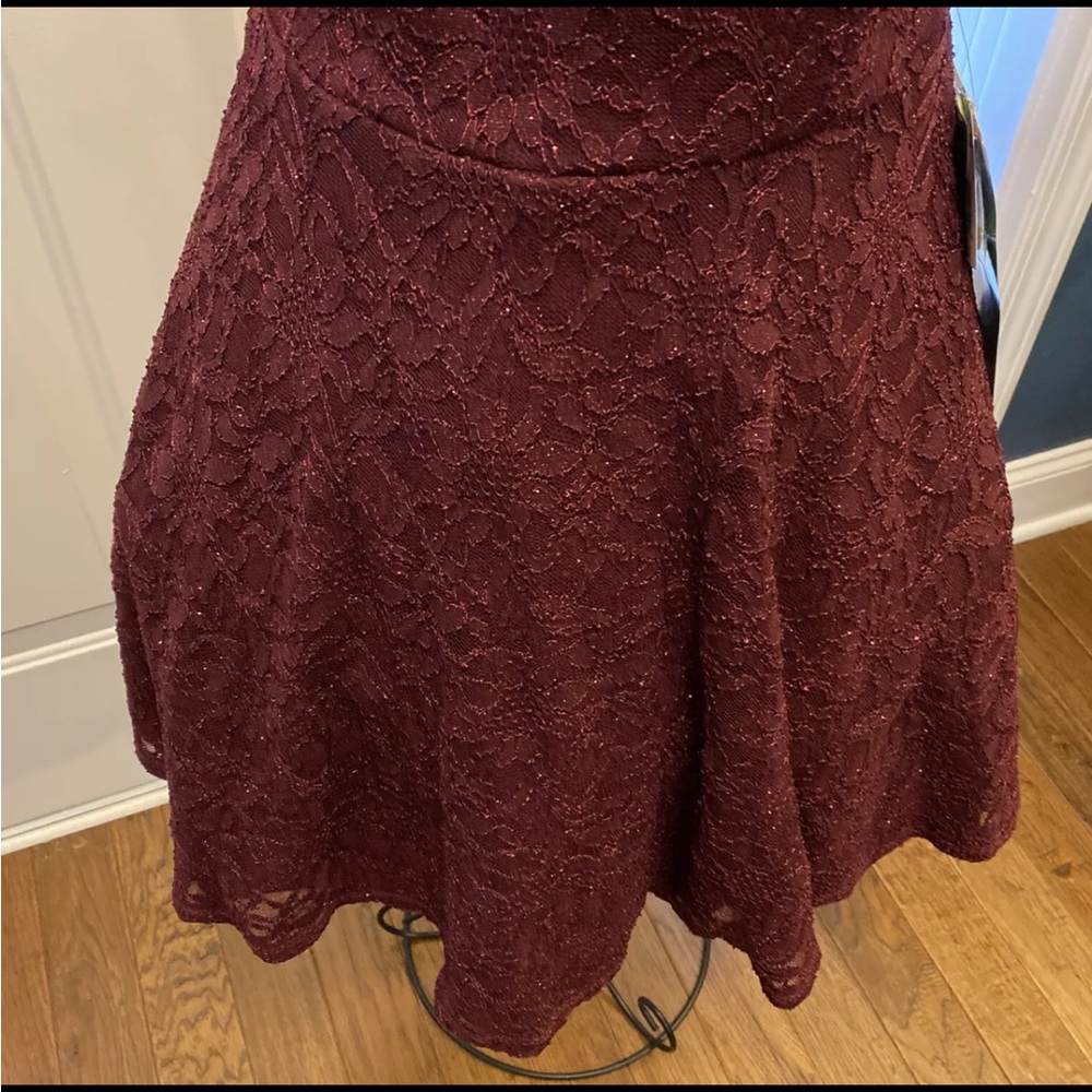 New B. Smart Burgundy Wine Short Formal Semi-formal Dress Size 13 Lace Glitter - Picture 3 of 10